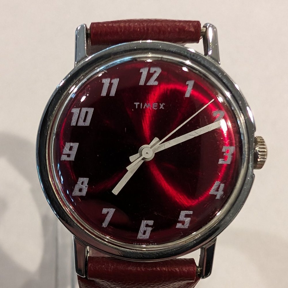 Vintage TIMEX 1974 Mens Mercury Mechanical Watch Red dial and strap. Rare Color!